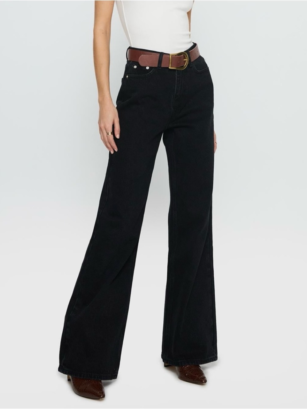 Princess Polly Maple Mid Rise Flare Jeans - Washed Black